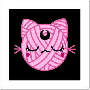 Pink Moon Cat Yarn Ball Posters and Art